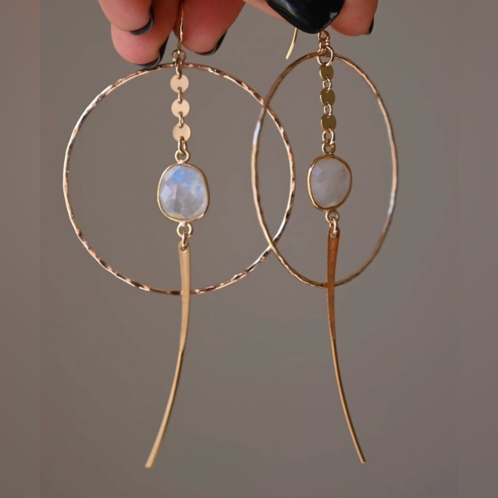 NWT Fierce Forward Divine Within Moonstone Gold Hoops - Picture 5 of 7